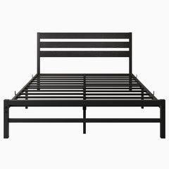 Industrial Platform Bed with Storage and Vintage Wood Headboard - Black