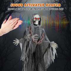 6.4 Feet Halloween Standing Grim Reaper with Lighted Eyes and Terrifying Sounds