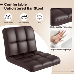 Set of 2 Square Swivel Adjustable PU Leather Bar Stools with Back and Footrest-Coffee