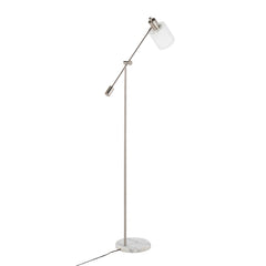 Marcel Contemporary/Glam Floor Lamp in White Marble and Nickel Metal