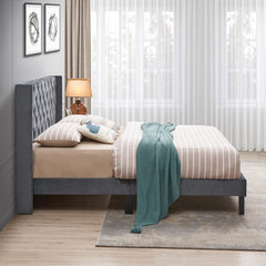 Velvet Button Tufted Upholstered Bed with Wings Design - Queen