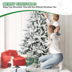 7ft Flocked Christmas Tree with 1514 Tips Realistic Snowy Hinged Tree