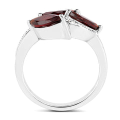 1.98 Carat Genuine Garnet and White Topaz .925 Sterling Silver Ring