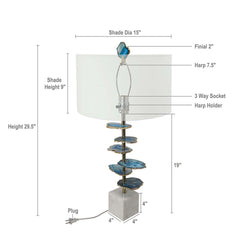 15x29.5 Blue and White Agate Slice Table Lamp with Marble Base