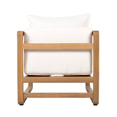 Outdoor Lounge Chair with Acacia Wood and White Cushions