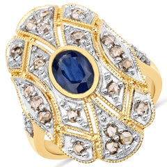 1.84 Carat Genuine Blue Sapphire and Diamond .925 Sterling Silver Ring