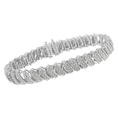 .925 Sterling Silver 3.0 Cttw Diamond Multi Row Cluster Slanted Wave Link 7-¼†Tennis Bracelet (I-J Color, I2-I3 Clarity)