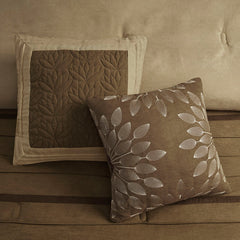 7 PC Pieced Faux Suede Comforter Set Natural Cal King