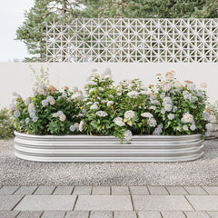 Raised Garden Bed Outdoor Oval Large Metal Planter Bed - Silver