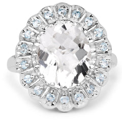 5.90 Carat Genuine Crystal Quartz and Swiss Blue Topaz .925 Sterling Silver Ring