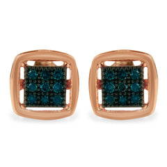 Rose Plated Sterling Silver Rose Cut Treated Diamond Stud Earring (0.25 cttw, Blue Color, I2-I3 Clarity)