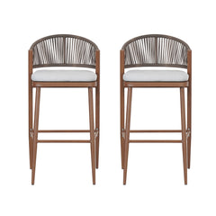 Outdoor Bar Height Aluminum Frame Counter Stools with Teak Finish