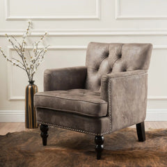 Vitality Club Chair with Button-Tufted Diamond Stitching and Turned Legs