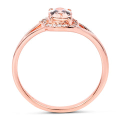 0.78 Carat Genuine Morganite and White Diamond 14K Rose Gold Ring