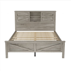 3-Pieces Bedroom Set Queen Size Farmhouse Platform Bed with Storage Headboard and Charging Station