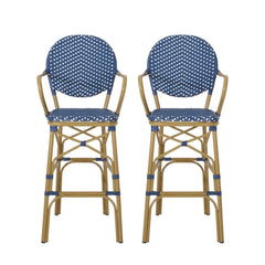 Outdoor Wicker and Aluminum French Barstools (Set of 2)