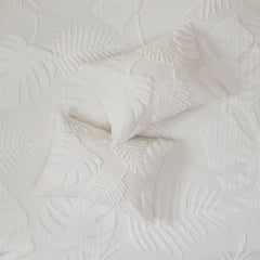 3 Piece Tufted Cotton Chenille Palm Comforter Set Off-White Full/Queen