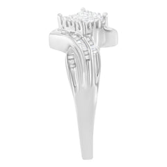 10K White Gold 1/3 Cttw Princess and Baguette Cut Diamond Bypass Style Cocktail Ring (I-J Color, I1-I2 Clarity) - Size 4