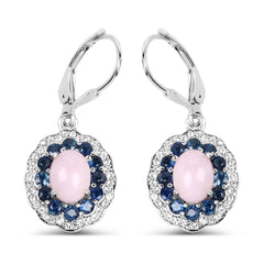 4.00 Carat Genuine Opal Pink, Blue Sapphire and White Topaz .925 Sterling Silver Earrings