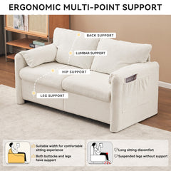 Modern Loveseat Sofa 2-Seater - Plush Chenille Fabric Ivory White