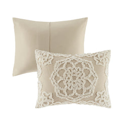 Tufted Cotton Chenille Medallion Fringe Coverlet Mini Set Taupe Full/Queen