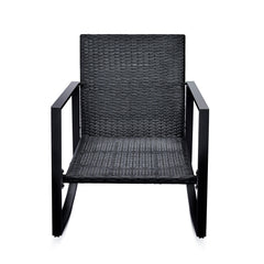 3 Pieces Patio Bistro Set Outdoor Rocking Chair with Blue Cushion for Yard Garden Poolside