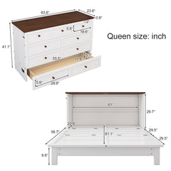 Solid Pine Murphy Bed Chest with Charging Station and Large Storage Drawer - Queen