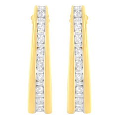 10K Yellow Gold 1 cttw Channel Set Diamond J-Hoop Earrings (H-I Clarity, I1-I2 Color)