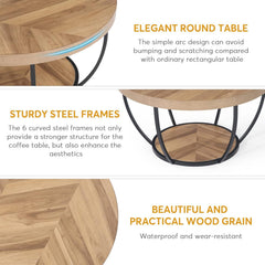 2 Tier Circle Coffee Table With Storage Shelves