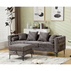 L Shaped Sectional Sofa Chenille Dark Gray