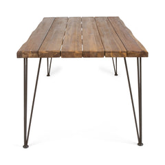 7 PCS Outdoor Dining Set for 6 with Acacia Wood and Iron