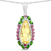 "6.19 Carat Genuine Citrine, Chrome Diopside and Rhodolite Garnet .925 Sterling Silver Pendant
