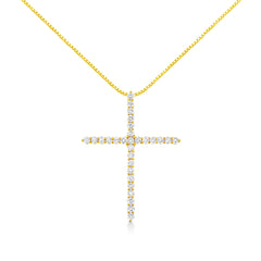 10K Yellow Gold 3.00 cttw Round-Cut Diamond Cross 18" Pendant Necklace (J-K Color, I1-I2 Clarity)