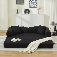 Folding Sofa Bed with Corduroy Upholstery and 2 Pillows