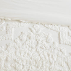 Full/Queen Tufted Cotton Chenille Damask Duvet Cover Set