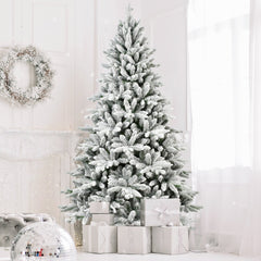 7ft Flocked Christmas Tree with 1514 Tips Realistic Snowy Hinged Tree