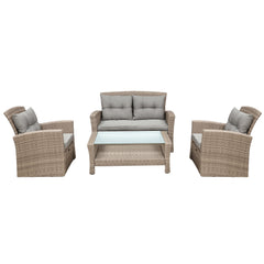 U-Style 4 Piece Outdoor Patio Furniture Set with Ottoman and Cushions