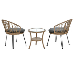 U_STYLE Outdoor Leisure Set with 2 Rattan Chairs & Glass Table