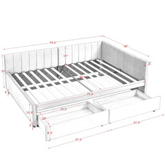 Full Size Upholstered Tufted Bed Frame with Two Drawers