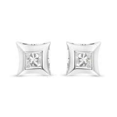 10K White Gold 1/3 Cttw Invisible Set Style Princess-Cut Diamond Stud Earrings (H-I Color, SI2-I1 Clarity)