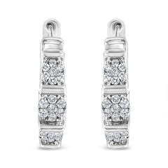 .925 Sterling Silver 1/2 Cttw Lab Grown Round Diamond Floral Cluster Hoop Earrings (F-G Color, SI1-SI2 Clarity)