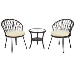 U_STYLE Outdoor Leisure Set, 2 Rattan Single Chairs with Glass Round Table
