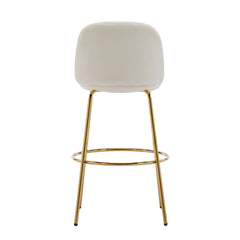Rio Claro Indoor Metal Upholstered Barstool with Gold Finished Frame and Beige Upholstery Set of 2
