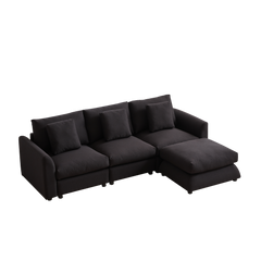 102.2 Inch Combination Sofa Modular Sofa with Ottoman Black