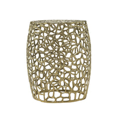 Aluminum Drum End Table with Intricate Design in Gold