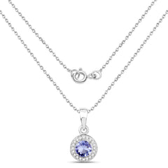 1.05 Carat Genuine Tanzanite and White Topaz .925 Sterling Silver Pendant