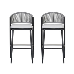 Outdoor Bar Height Metal Frame Counter Stools with Scallop-Shaped Backrest & Water-Resistant Cushions