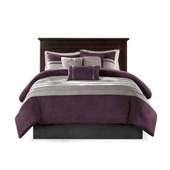 7 PC Pieced Faux Suede Comforter Set Purple King