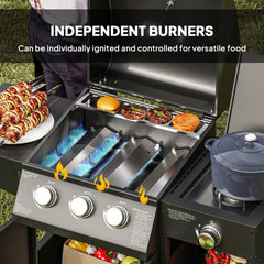 Castelle Flame 15K BTU Barbecue Propane Gas Grill With Side Burner (SAK53481)