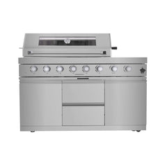 Castelle Flame Capri 96-Inch 6-Burner 85000 BTU Outdoor Kitchen Liquid Propane Grill Island With Fridge (SAK42895)
